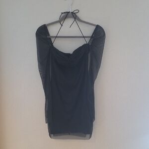 Black Sheer Halter Mini Dress